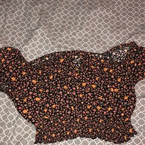 off the shoulder black with orange and pink flower